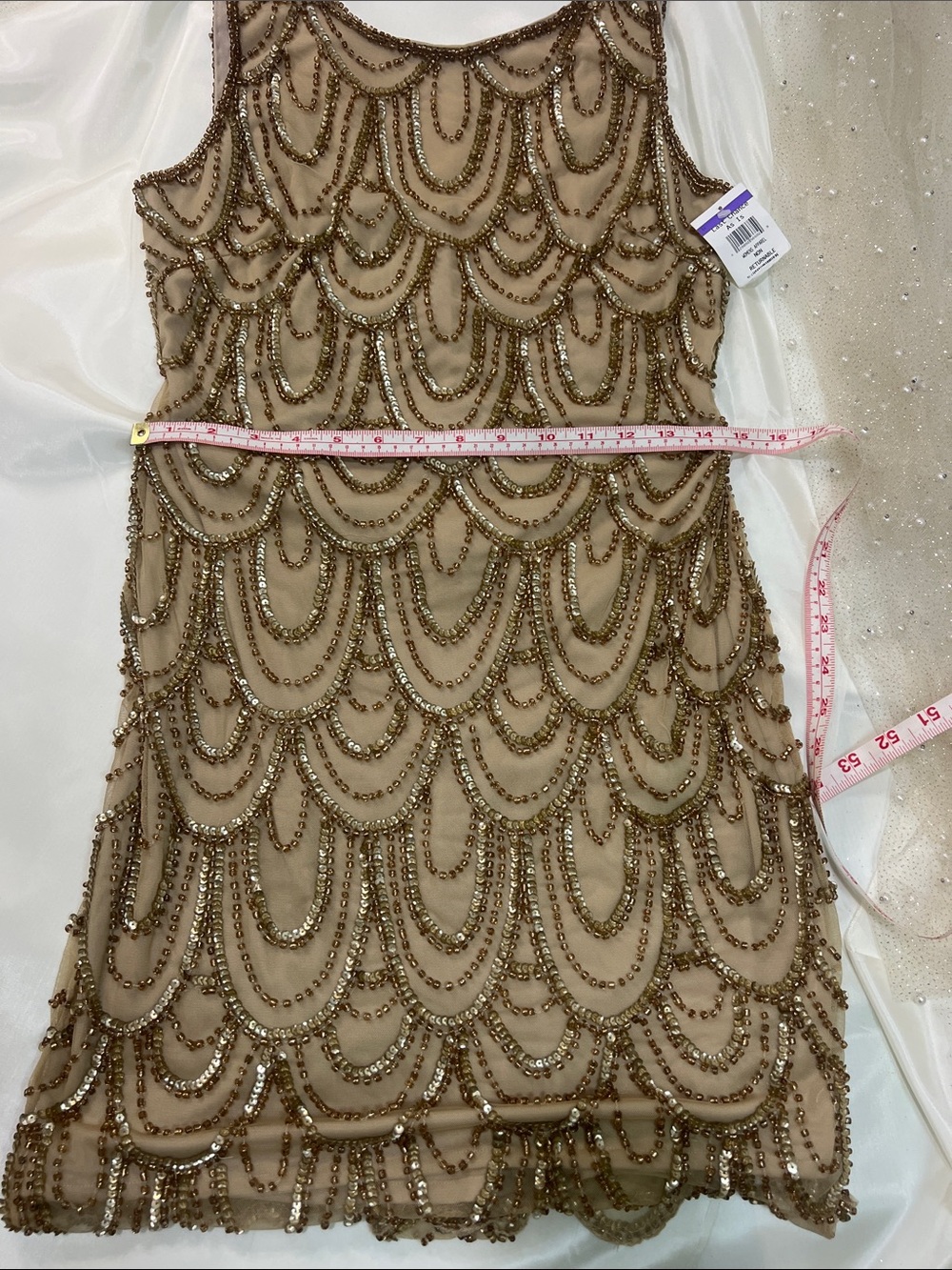 Pisarro Nights Gold Beaded Scallop-Pattern Mini Dress - Picture 11 of 17